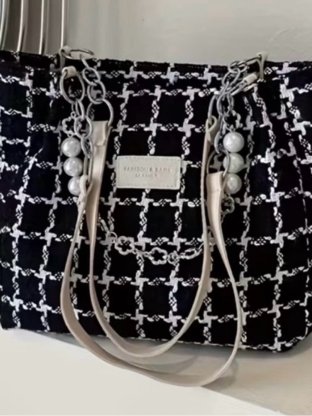 Black and White Tweed Tote NWOT